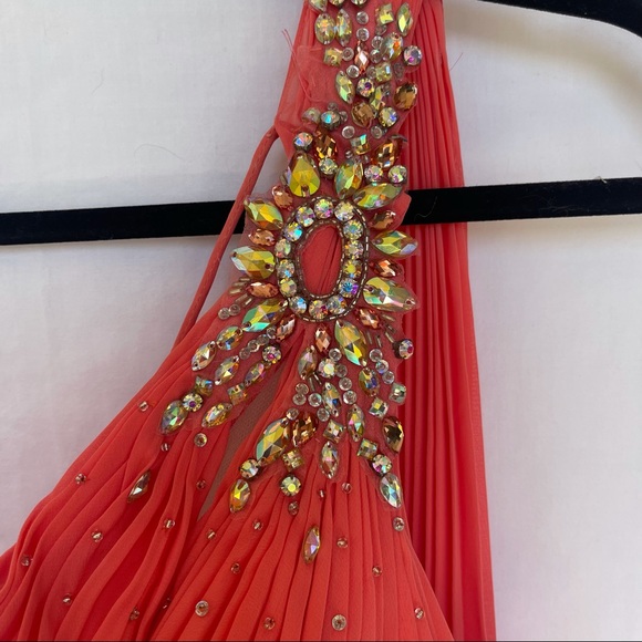 Tony Bowls Evening Gala Coral Chiffon Formal Dress Size 4 - Picture 6 of 14